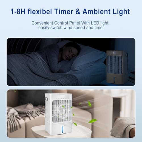 Portable AC Fan, Mini Air Cooling Fan with 3 Speeds,Air Conditioner with 120° Oscillating & 1-8H Timer, Air Cooler Fan with cooling mist,Ventilador portatil de CA for Bedroom Office-900ml water tank - Thumbnail 5
