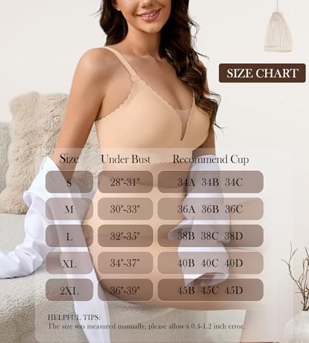 DEANGELMON Wireless Bras for Women Seamless Push Up Bralettes Scalloped V Neck Mesh Bra Tshirts Bra Comfort Everyday Bras(Skin,XXL) - Thumbnail 6