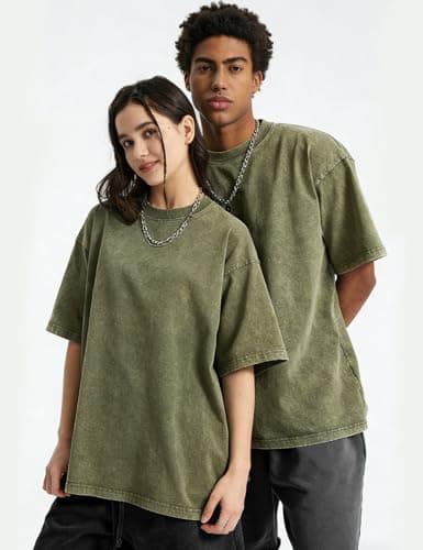 Yimoon 3 Pack Oversized Tshirts for Women Washed Vintage Baggy Boyfriend Tees Short Sleeve Unisex Cotton Tops(Blackgreyarmy-S) - Thumbnail 3