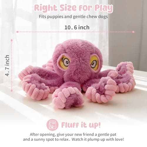 PETSWEET Squeaky Dog Toy for Puppy Teething, Plush Octopus Dog Toy, Puppy Chewing Toy, Soft Stuffed Chew Toys for Small Dogs Training and Keep Them Busy, Pink - Thumbnail 6