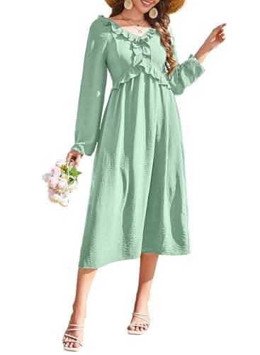 Dokotoo Womens Dresses Sundresses for Women 2026 Business Casual Outfits Early Spring Fashion Plus Size Dresses Long Flowy Dresses for Women Boho Maxi Dress Light Green - Thumbnail 2