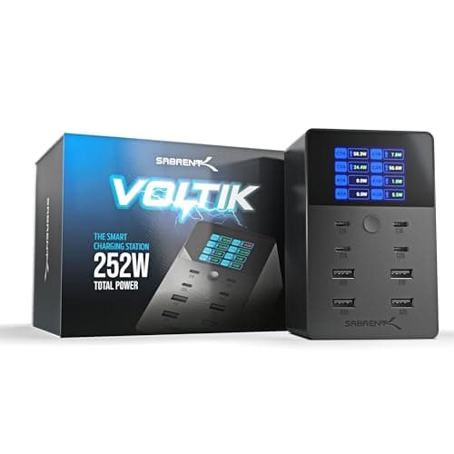 SABRENT VOLTIK Charging Station, 252W 8-Port USB C and USB A Desktop Charger, UL Certified with Real-Time LCD Display, Fast Charging for MacBook, iPhone, Samsung and More - Image 1