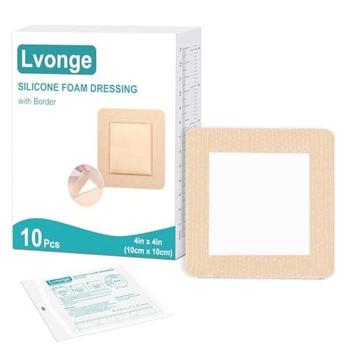 Silicone Foam Dressing 4"x4"(10 Pack) with Adhesive Border, Wound Care Dressings Highly Absorbent Large Waterproof Silicone Bandages for Pressure Ulcers, Bedsores, Leg Ulcers - Image 1