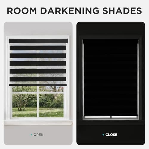 Joydeco Cordless Zebra Blinds for Windows, Dual Layer Light Control Window Blinds with Light-Proof Aluminum Cover, Free-Stop Roller Shades for Home & Office (Black,34.5" W x 75" H) - Thumbnail 6