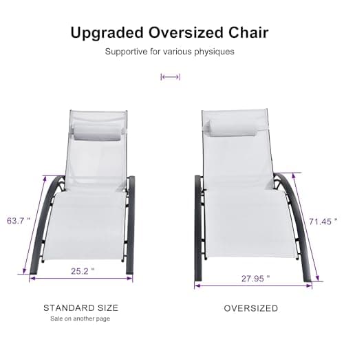PURPLE LEAF Patio Oversized Chaise Lounge Chair Set with Side Table Pool Adjustable Recliner Chairs for Outside Beach Outdoor Sunbathing Tanning Poolside Lounger Chair, White - Thumbnail 2