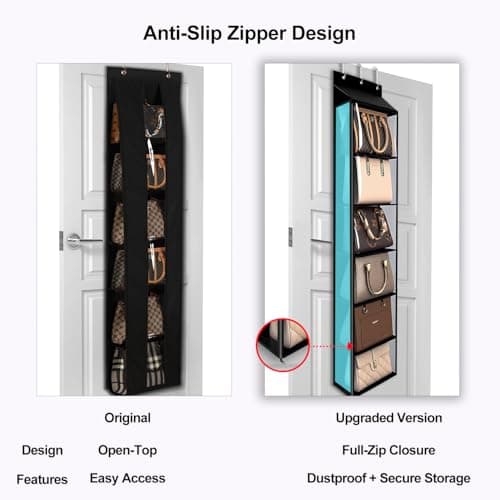 Lirex Over The Door Purse Organizer & Purse Shelf for Closet – Handbag Storage Organizer with Purse Hanger. Perfect for Scarves, Hats, and Leggings. L (15.7'' x 5.7'' x 68''), Black - Thumbnail 4
