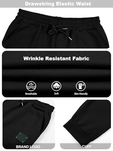 TRFIC Mens Textured Casual Joggers Tapered Cargo Pants with Drawstring Elastic Waist and Pockets for Daily wear Black - Thumbnail 5