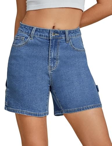 luvamia Jean Shorts for Women Womens High Rise Shorts Wide Leg Jean Shorts Blue Jean Shorts Women Stretchy Shorts for Women Womens Jean Shorts Size 14 Medium Blue Large Fits Size 12 / Size 14 - Image 1