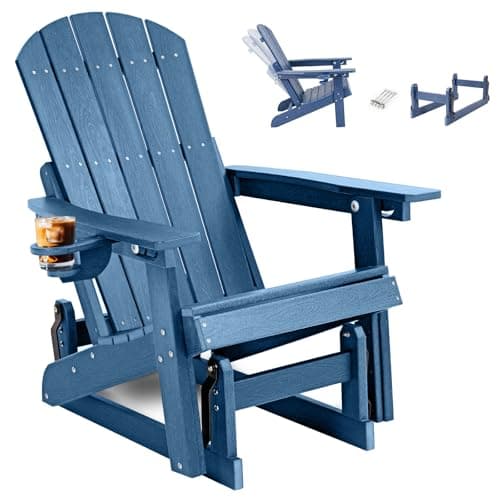 Kibaso 3-Position Adjustable Adirondack Chair with Cup Holder, HDPE All-Weather Outdoor Glider Chair, Wood-Grain Fire Pit Chairs for Pool, Yard, Deck (Blue) - Image 1