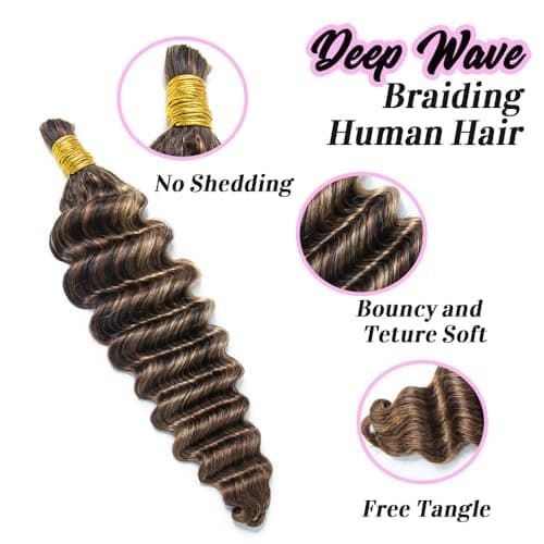 Human Boho Braiding Hair 100G Boho Human Hair for Braiding #4/27/30 Deep Wave 100% Brazilian Human Braiding Hair 20 Inch - Thumbnail 3