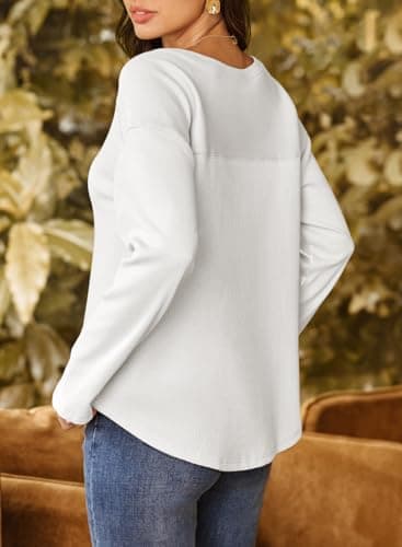 Dokotoo Womens Oversized Waffle Knit Top Crew Neck Long Sleeve Lightweight Soft Loose Pullover Teacher Outfits Plus Size Tunic Tops,XX-Large White - Thumbnail 2