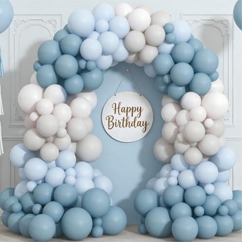 Dusty Blue Sand White Balloon Garland Arch Kit Light Blue White Balloons for Wedding Baby Shower Gender Reveal Birthday Party Decorations - Thumbnail 4