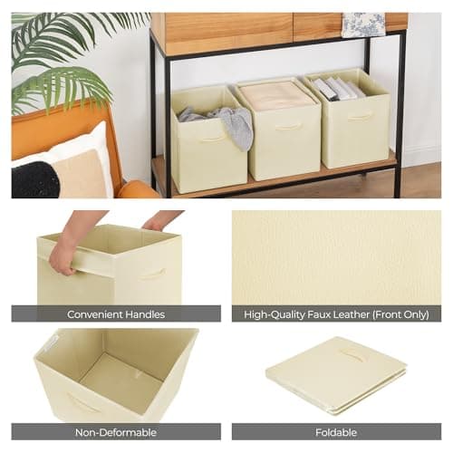 StorageWorks Beige Storage Cubes, 11 Inch Cube Storage Bins with Handle, Cube Storage Organizer Bins for Shelves and Closet, Collapsible Storage Bins, 4-Pack - Thumbnail 5