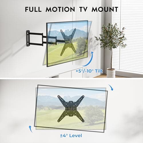 BONTEC TV Wall Mount for 26–65 Inch Flat and Curved Screens with 37.4 Inch Long Extension, Full Motion Swivel Design, Heavy Duty Bracket for Corner or Monitor Setup, Max VESA 400x400, Holds 77 lbs - Thumbnail 5