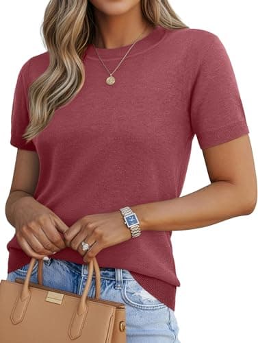 Lepunuo Women's Spring Summer Lightweight Short Sleeve Tops Business Casual Knit Blouses Wool Blend Pullover Sweaters - Image 1