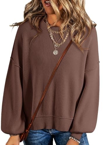 Dokotoo Womens Oversized Sweaters Crew Neck Solid Color Casual Loose Knitted Crop Tops Cute Chunky Knit Sweaters Fall Clothes for Women 2026 Dark Khaki X-Large - Image 1