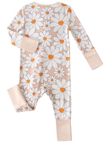 Joonberry Unisex Baby Bamboo Viscose Long Sleeve Romper, Cute Prints Zipper Footless Jumpsuit, Toddler One-Piece Outfits (Large Floral, 1-3M) - Thumbnail 2