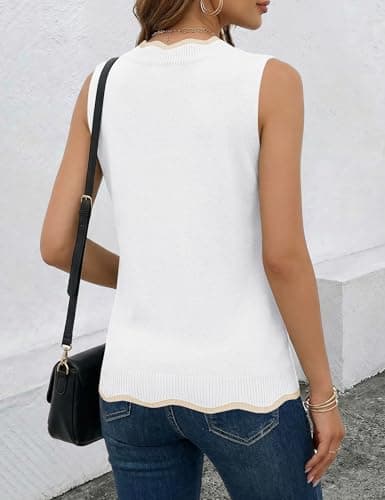 LaGracia Womens Trendy Color Block Summer Tank Tops Camisole Casual Sleeveless Sweater V Neck Pullover Vest Tops Cami 2026 White M - Thumbnail 4