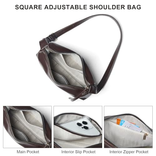 Shrrie Lightweight Shoulder Bag Purses for Women Soft Vegan Leather Crossbody Bags Shoulder Handbags Square with Adjustable Strap, Brown - Thumbnail 6