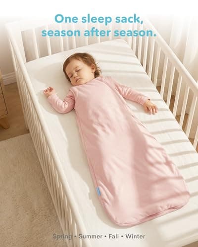 BAMBOOSNUG Soft Breathable Sleep Sack 0-3 Months, 1.0 TOG Bamboo Viscose Wearable Blanket Baby, Baby Sleeping Bag with 2-Way Zipper, Blush - Thumbnail 4
