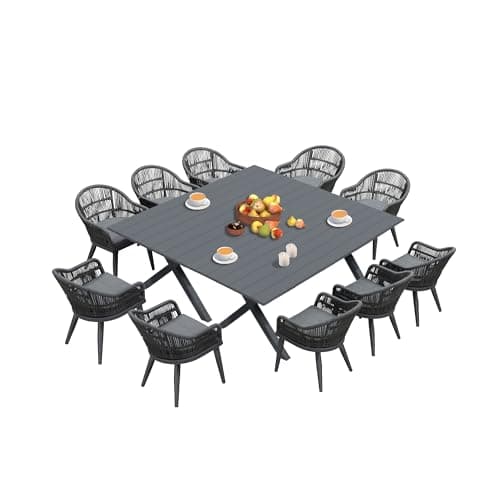 PURPLE LEAF Outdoor Dining Set 12-Pieces Modern Woven Rattan Chairs, Grey