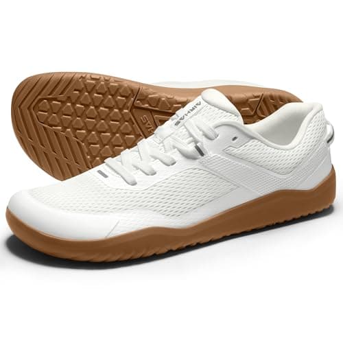 AIRHAS Mens Zero Drop Barefoot Shoes Anatomical Tox Box Sneakers for Men Gym Workout Cross Training Shoes(White/Gum,7.5) - Image 1