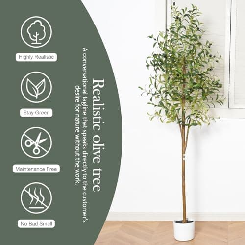 Sillaff Olive Tree 6FT Fake Tree Faux Plants Indoor with Pot Artificial Tree Nearly Natural Olive Branches and Fruits for Living Room Home Office Decorations - Thumbnail 3