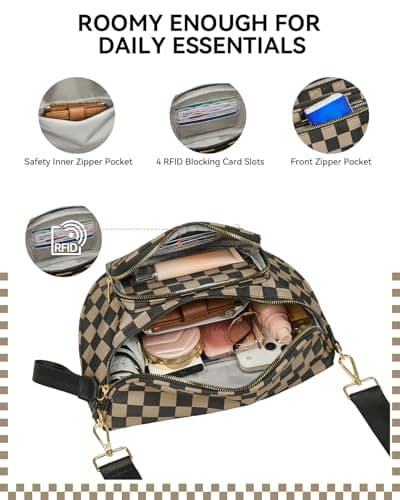BOSTANTEN Crossbody Bags for Women Cross Body Purse Checkered Bum Bag, Large Diaper Purse for Moms, Perfect for Work/Travel - Thumbnail 5