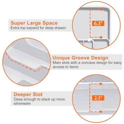 Spaclear Expandable Silverware Drawer Organizer - 7 Compartments BPA-Free Kitchen Utensil Tray, Adjustable 12.6”×9.5" to 19"×15.2", Cutlery Drawer Organizer, Gray - Thumbnail 4
