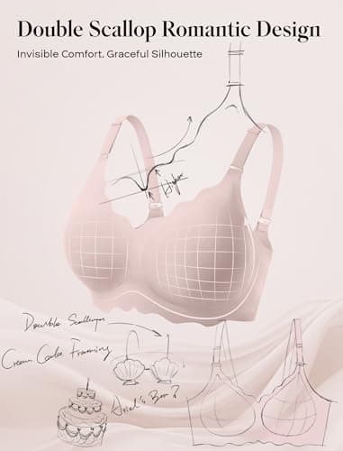 COMFELIE Wireless T‑Shirt Bra with Light Padding No Underwire Removable Straps Pink 2XL - Thumbnail 4