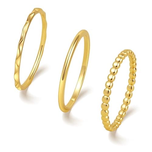 TLY Stackable Rings for Women Non Tarnish 18K Gold Silver Plated Dainty Stacking Rings Set Thumb Thin Cute Knuckle Pinky Finger Ring Promise Engagement Wedding Band Rings Size 5 6 7 8 9 10 Trendy Valentines Day Jewelry gifts for Women - Image 1