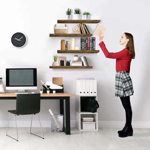 Sorbus Floating Shelves for Wall - 24" Bathroom Shelves, Wall Decor for Bedroom, Kitchen, Living Room, Home Decor & Book storage - Mounted Floating Shelf with Invisible Brackets (Rustic Brown, 4 Pack) - Thumbnail 6