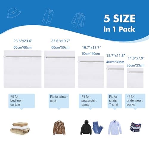 OKAKA 5Pcs Laundry Bags Mesh Wash Bags, Delicate Laundry Bags for Clothes, Hosiery, Underwear, Bed linen - 5 Size - Thumbnail 6