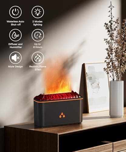 Essential Oil Diffuser, Flame Air Aromatherapy Diffuser, 7 Color Changing Light, Aromatherapy Humidifier with Auto Shut-Off for Home, Bedroom, Yoga, Spa(Black) - Thumbnail 4
