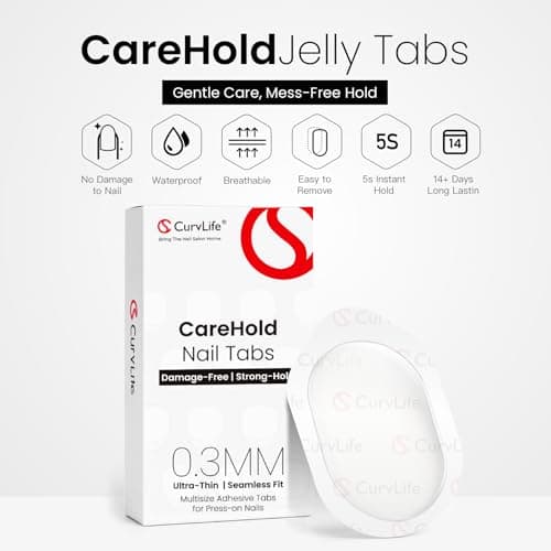 Curvlife CareHold Strong Hold Nail Adhesive Tabs for Valentine Press On Nails – 10 Sheets 240pcs 12 Sizes, 0.3mm Ultra Thin Waterproof Breathable Nail Glue Stickers, Daily Wear and Gentle Removal - Thumbnail 2