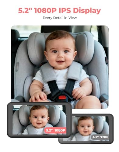 LUKVIEW BM2A Car Camera Baby Monitor, 5.2" 1080P HD Screen with 3X Zoom & IR Night Vision, Baby Car Camera for Rear Facing Seats, Easy Install for Girls, Parents and Pet Lovers - Thumbnail 2
