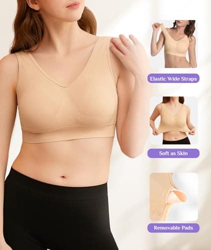 YADIFEN 3 Pack Womens Sports Bras,Wireless Comfortable Seamless Sleep Yoga Sports Bras for Women with Removable Pads - Thumbnail 5