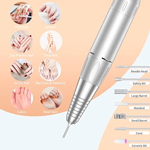 Portable Nail Drill Professional 35000 RPM, MOCOWIND Rechargeable Electric Nail File Machine E File for Acrylic Gel Polishing Removing, Cordless E-File with Bits Kit for Manicure Salon Home, Black - Thumbnail 2