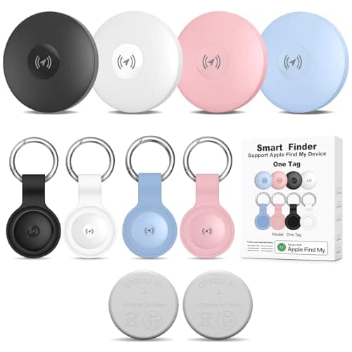 Beyamis Air Tracker 4-Pack Bluetooth + UWB Smart Tag Work with Apple Find My App (iOS Only), with 2pcs Extra Replaceable 2032 Batteries, Item Locator Finder for Keys Vehicles Luggage Bags Key Chain