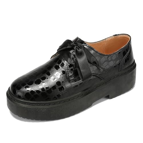 BEAUSEEN Women's Lace-up Platform Chunky Loafers Lightweight Breathable Slip On Shoes Flexible Comfort Driving Moccasins Black,7 US - Thumbnail 3