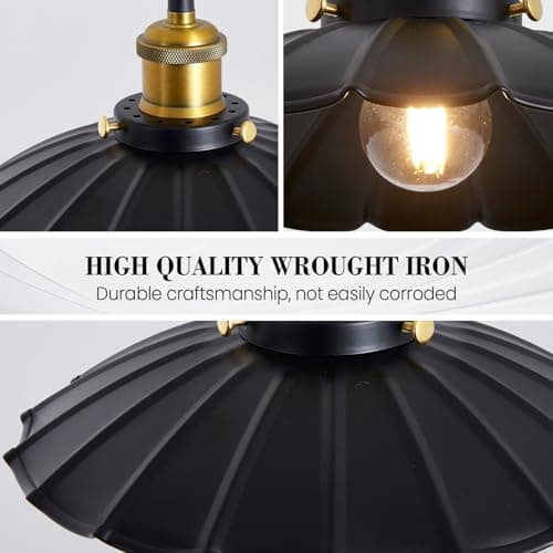 Oyisen Plug in Hanging Light, Vintage Black 9.8 Inch Lampshade 14Ft Plug in Pendant Light for Dining Room and Living Room, Kitchen Island Retro On/Off Switch Hanging Lamp Fixtures 2Pack - Thumbnail 6