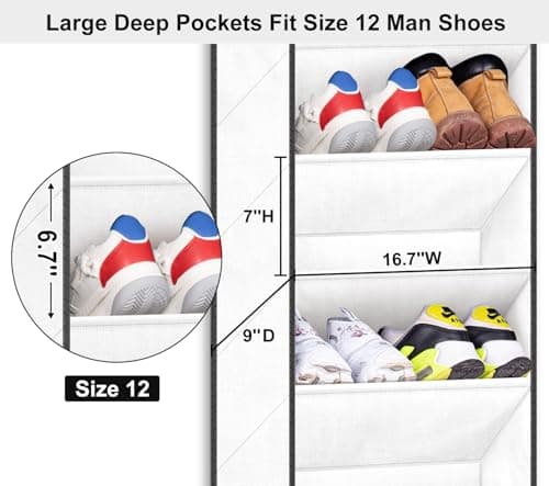 SLEEPING LAMB Over The Door Shoe Organizer for Closet with Large Deep Pockets, Narrow Shoe Rack for Door Hanging Boots Storage, White - Thumbnail 3