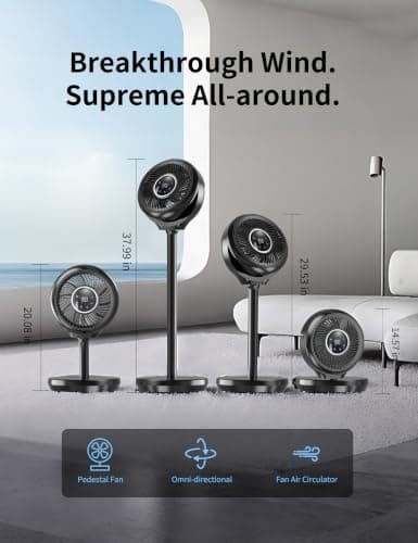 Standing Fan for Bedroom, Omnidirectional 180° Oscillating Quiet Pedestal Floor Fans, 25dB Ultra Quiet DC Cooling Fan Blows Cold Air with Remote, 15 Speed, 3 Modes, 12H Timer, 15-38" Height Adjustable - Thumbnail 2