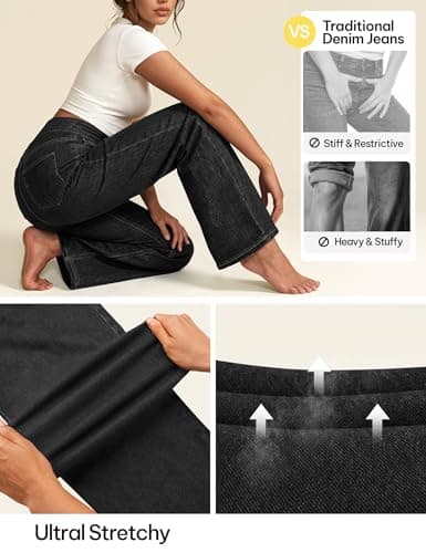 AVAMO Stretchy Jeans Wide Leg Jeans for Women Trendy Pull On High Waist Tummy Control Sweatpant Jean Denim Pants with Pockets Black - Thumbnail 5
