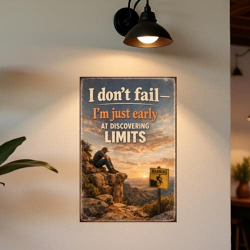 I Don’t Fail I’m Just Early At Discovering Limits Tin Sign Vintage Motivation Quote Metal Wall Decor Rustic Cliff Landscape Inspirational Art Plaque For Home Office Cabin Garage 8x12 Inch - Thumbnail 4