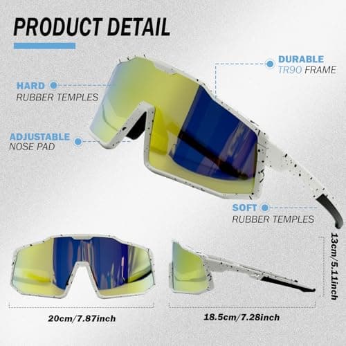 ActHose Cycling Running Sunglasses Polarized Sports Sunglass TR90 Hiking Baseball Softball Glasses UV400 Protection for Men Women White Frame Gold Lenses - Thumbnail 2