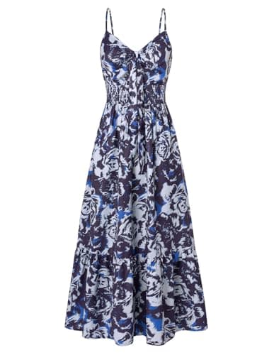 GRACE KARIN Womens Summer Floral Maxi Dresses 2026 Long Flowy Boho Dress Beach Vacation Sundresses Casual Clothes with Pocket Navy Blue Flower S - Image 1