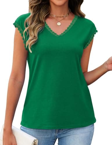 JUSTFASHIONNOW Cap Sleeve V Neck Shirts for Women Dressy Casual St Patrick Blouses Loose Fit Tank Tops Summer Tops 2026 Trendy(Green,XX-Large) - Thumbnail 5