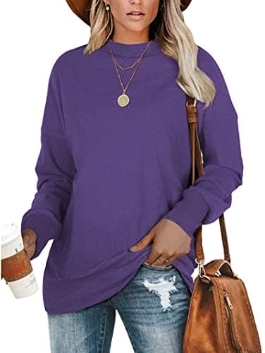 PLMOKEN Plus Size Sweatshirts For Women Casual Long Sleeve Tunic Tops For Leggings For Women(Purple,L) - Image 1