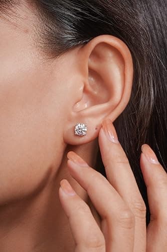 IMOLOVE Moissanite Stud Earrings with 0.6ct-3ct D Color Round Cut Lab Created Diamond Earrings in Sterling Silver with 18K White Gold Plated for Women Men-2 - Thumbnail 3